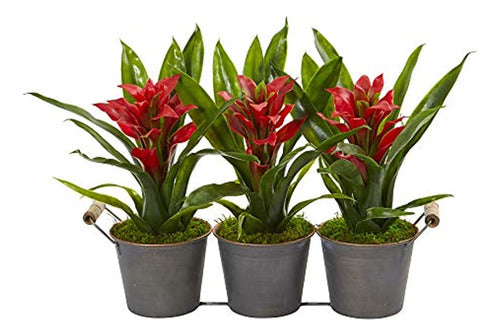 Nearly Natural Decorative Artificial Bromeliad in Triple Pot 0