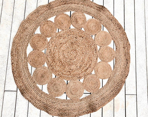 Round Handwoven Jute Rug with Circles 150cm 0