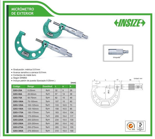 Insize Micrometro Exterior 25-50mm 3203-50 Solfer 1