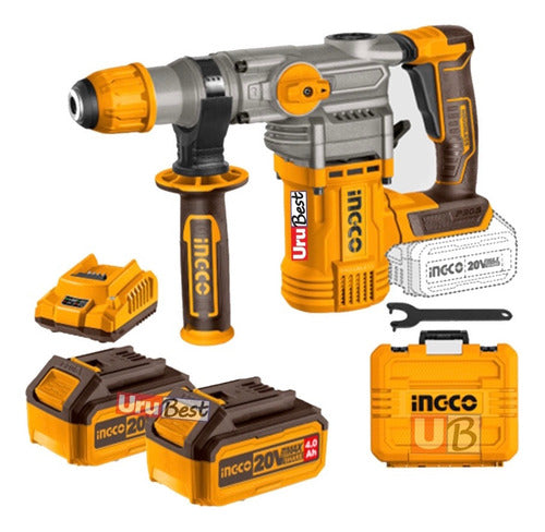 Ingco 20V 3F Rotary Hammer + 2 Batteries 4.0 + Charger CRHLI202882 1