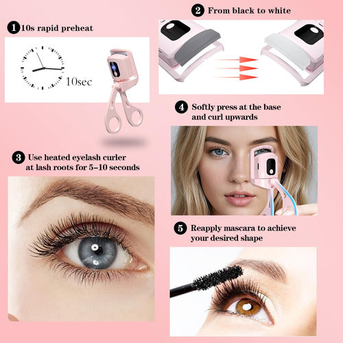 Karlae Heated Eyelash Curler With 3 Heating Modes, Usb Rechargeable Eye Lash Curler For Long-lasting Curl, Quick Heating And Temperature Display Electric Eyelash Curler (Pink) 4