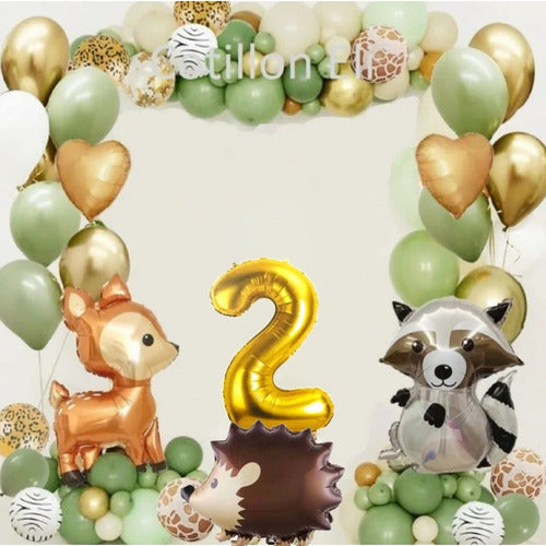 Set Globos 2do Añito Animalitos Bosque Verde Oliva Woodland 0