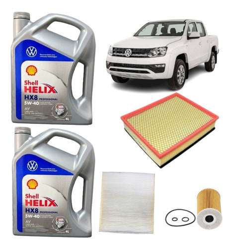 Complete Kit Shell Helix HX8 5W-40 Oil Filters Service for VW Amarok 2.0TDI 0