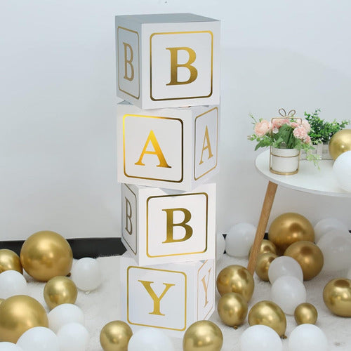 Cubo Letras Baby 4 U Baby Shower Decoracion Eventos Blanco 1