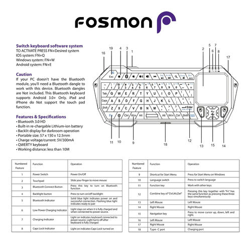 Mini Teclado Inalámbrico Fosmon Portátil Y Liviano P/ios 7