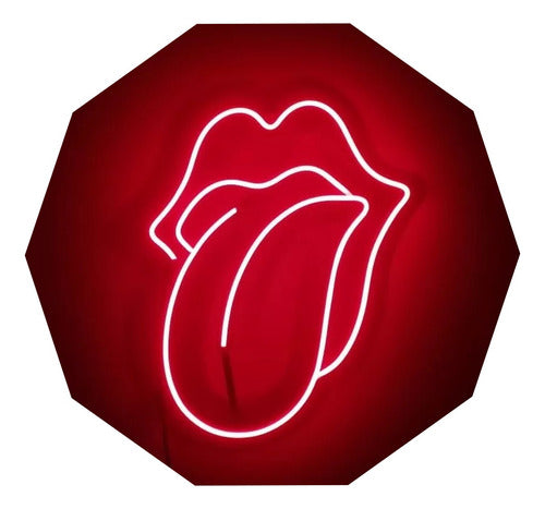 Safari Publicidad Lengua Rolling Stones Cartel En Neón Led / Flex 70 Cm Altura 0