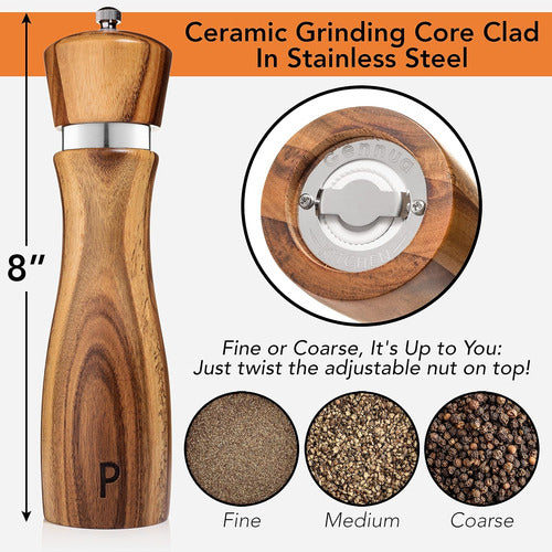 Gennua Kitchen Acacia Wood Salt and Pepper Mills, 20 Cm Each 4