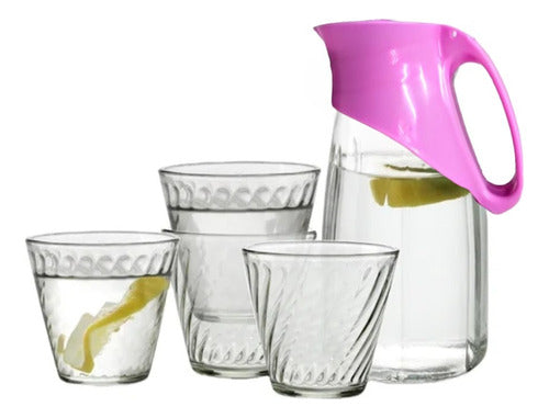 Glass Jarra De Vidrio Con Tapa + 4 Vasos De Vidrio 22cm Bebidas 1