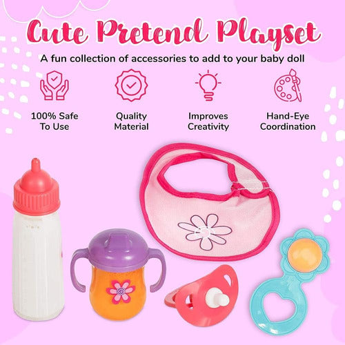 ~? Mommy & Me Baby Doll 5 Piece Feeding Accessories Set - In 1