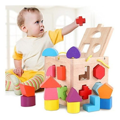 QZM Shape Sorter Toy With 19 Holes My First Wooden Toys 1