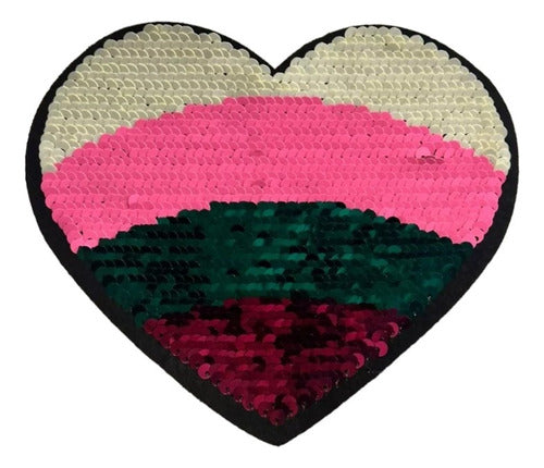 Parche Aplique Lentejuela Reversible Corazon Colores 13x14cm 0