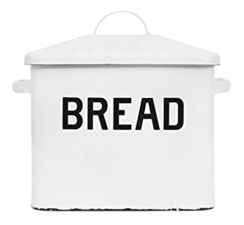 Creative Co-Op White Enamel Metal Bread Box 0