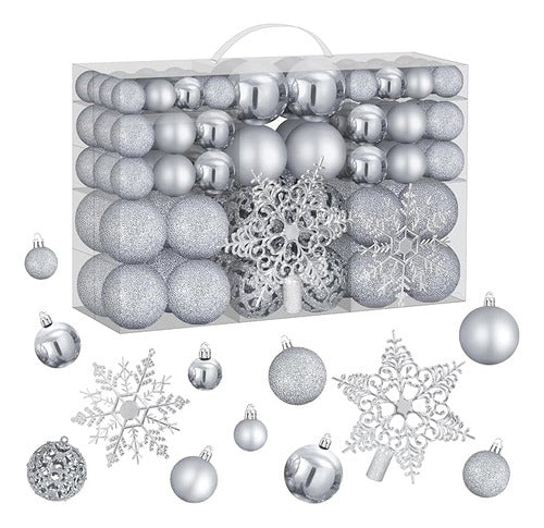 102-Piece Silver Christmas Ornaments Set 0