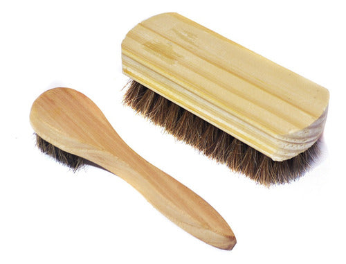 Generic Wooden Shoe Polishing Brushes Kit + 15 cm Metal Shoehorn 1