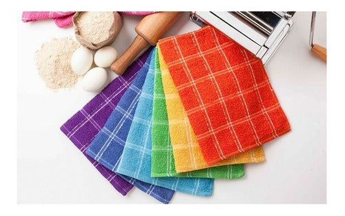 Top Gourmet 100% Cotton Colorful Checkered Dishcloth Pack of 6 0