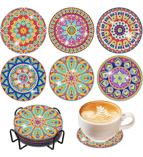 Vcekract Diamond Painting Coasters, 6 Pcs Mandala Diamond Art Coasters With Holder 0