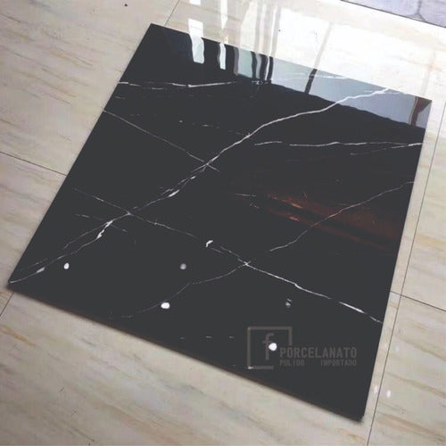 F Porcelanato Pulido Negro Marquina 60x60 Rect 1era 1