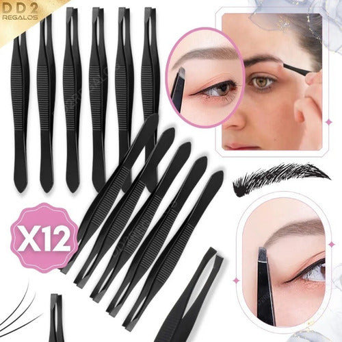 DD2 Kit De 12 Pinzas De Depilar Acero Inoxidable Cejas Negro 2