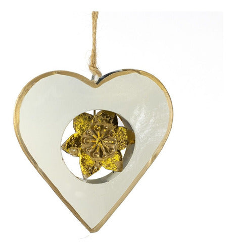 Vintage Style Beige and Gold Metal Christmas Ornament | Heart 0