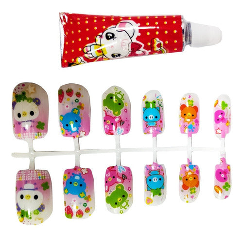 COTILLON LUMINOSO MI SOUVENIR Fake Nails X120 for Girls - Printed + Adhesive 1