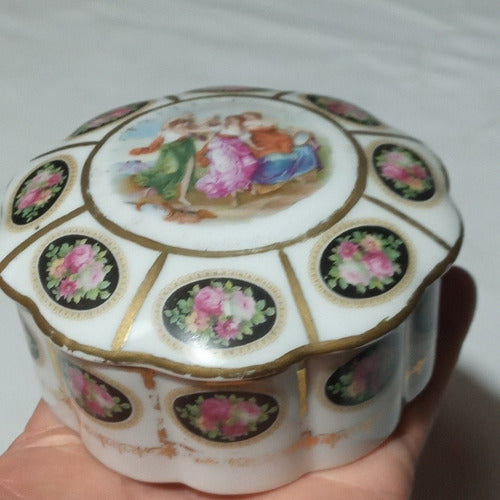 Alhajero Antiguo Caja De Porcelana Viejo Viena Cajita Frasco 2