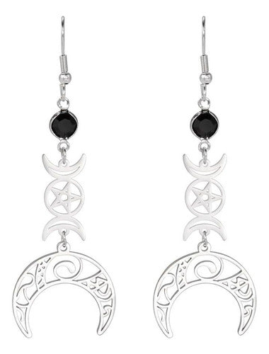 Teamer Natal Stone Earrings in Stainless Steel with Half Moon 0