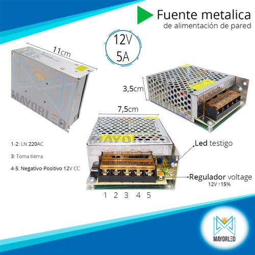 Fuente Switching 12v 5a Metalica Tira Led Cctv Camaras Gran 1