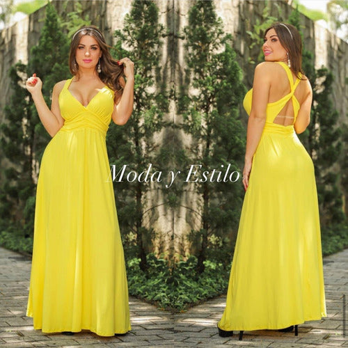 Moda y Estilo Long V-Neck Dress with Push Up 7