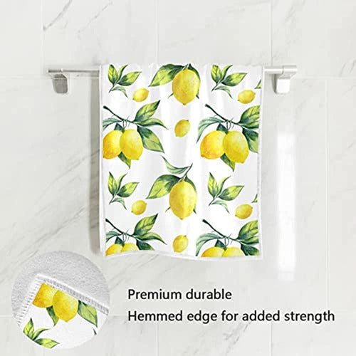 Cooldeer Yellow Lemon Leaves Hand Towels 1