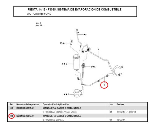 Ford Manguera Gases Combustible Fiesta Kinetic Brasilero 14/19 1