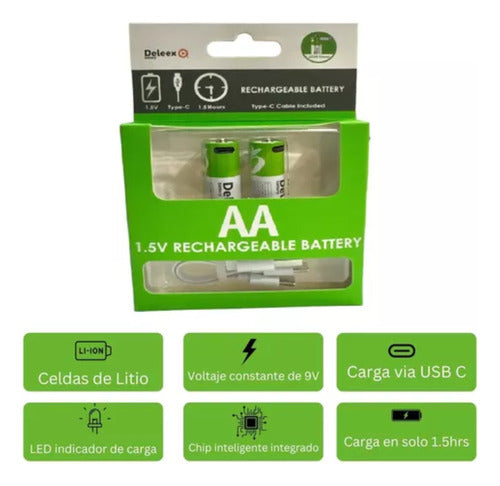 Pilas Recargables Aa X 2u Deleex Usb-c 2600mah 3