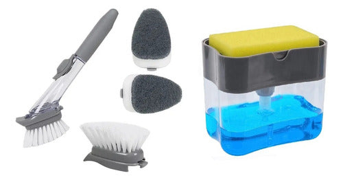 Rimei Liquid Soap Dispenser with Sponge + Scrubbing Brush 0