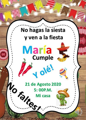 Kit imprimible Carmelo: Video Invitation Card – Mexican Party 1