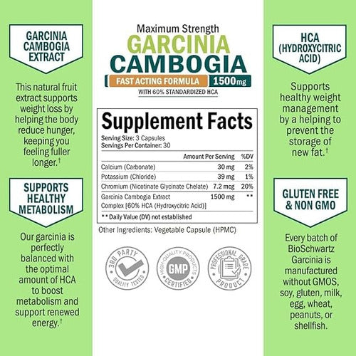BioSchwartz Garcinia Cambogia 1500mg 90 Capsules Weight Loss 1