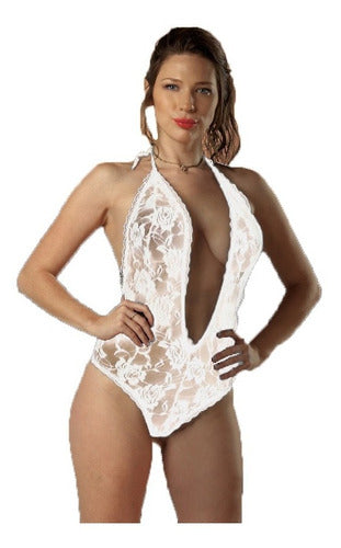 Clandestine Lace Bodysuit 4122 White - Size XL - Fun* 0