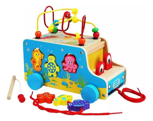 Acool Wooden Pull-Along Bus with Puzzles and Connectors 0