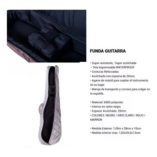 Unplugged Music Funda Guitarra Criolla Acolchada Impermeable Correa - 335 3