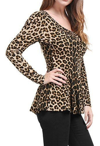 Allegra K Peplum Top with Leopard Print Round Neck 3