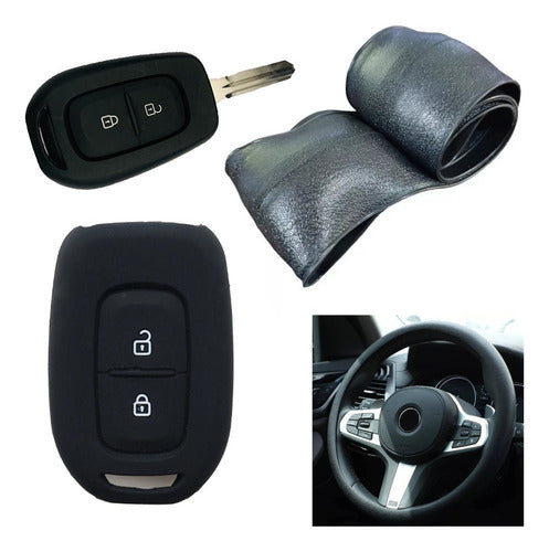 Cubre Volante + Funda Llave Silicona Renault Duster Negro 0