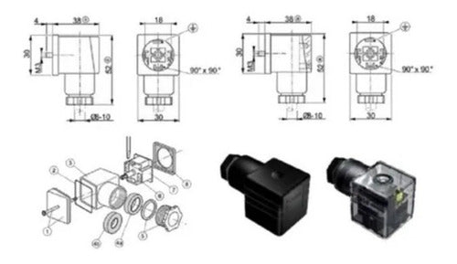 Conector Plug Elétrico Din 43650-a Para Solenoide Com Led Dc 3