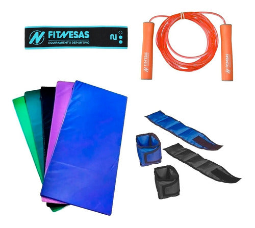 Kit Set Colchoneta Plegable + Tobilleras 2kg + Banda + Soga 0