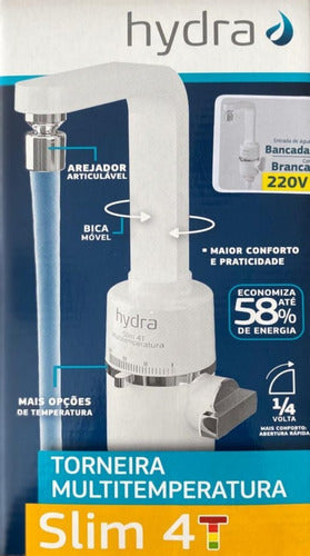 Torneira Elétrica Slim 4t Bancada 5500w 220v Branca Hydra 2