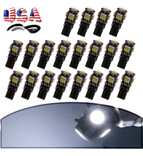 20pcs Canbus Error Libre Blanco T10 5smd 5050 Interior Led B 0