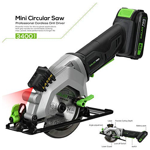 Galax Pro Wireless Circular Saw 20V 3400 RPM 2 Blades 2