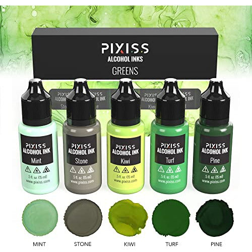 Pixiss Green Alcohol Inks Set - 5 Shades for Resin and Art 1