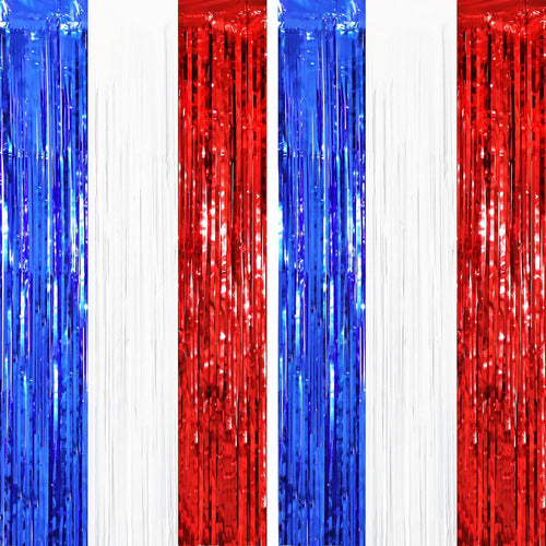 Voircoloria Red, White, and Blue Tinsel Curtains, Pack of 2 0