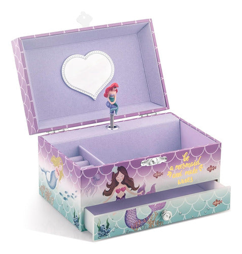 A&A Musical Jewelry Box for Girls with Large Drawer Mermaid Theme in Purple 0