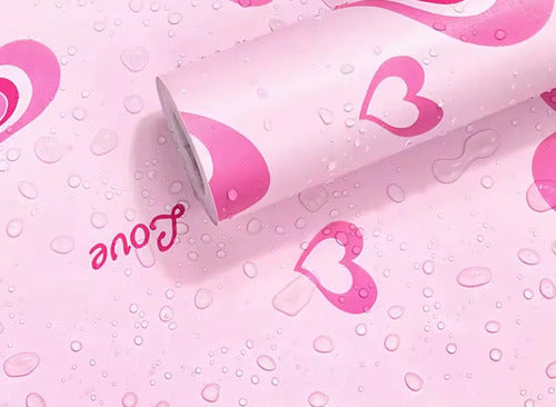 10 Papel Adhesivo Empapelar Pared Rosa Corazon Love 45cmx1mt 0