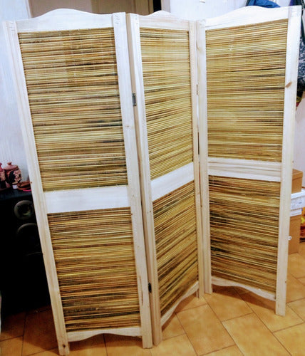 Bamboo and Wood Room Divider With 3 Panels (1.80m Height x 0.45m Width) 0