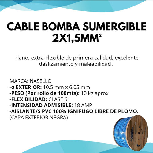 Nasello Flat Submersible Pump Cable 2 X 1.5 mm 10 Meters 2